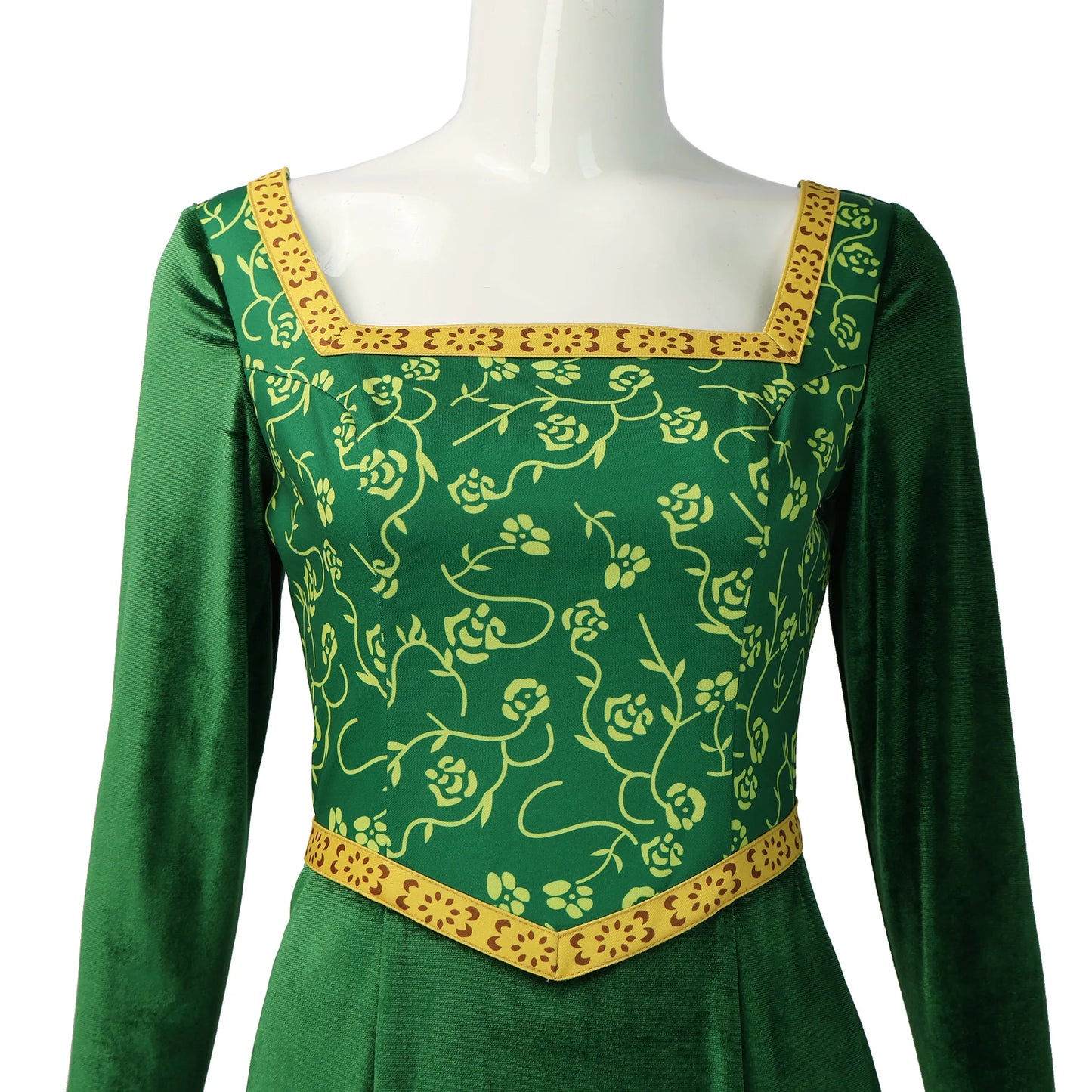 Shrek Cosplay Costumes Princess Fiona Printing Dress Women Sexy Square Neck Velvet Long Sleeve Dress Halloween Carnival Clothes