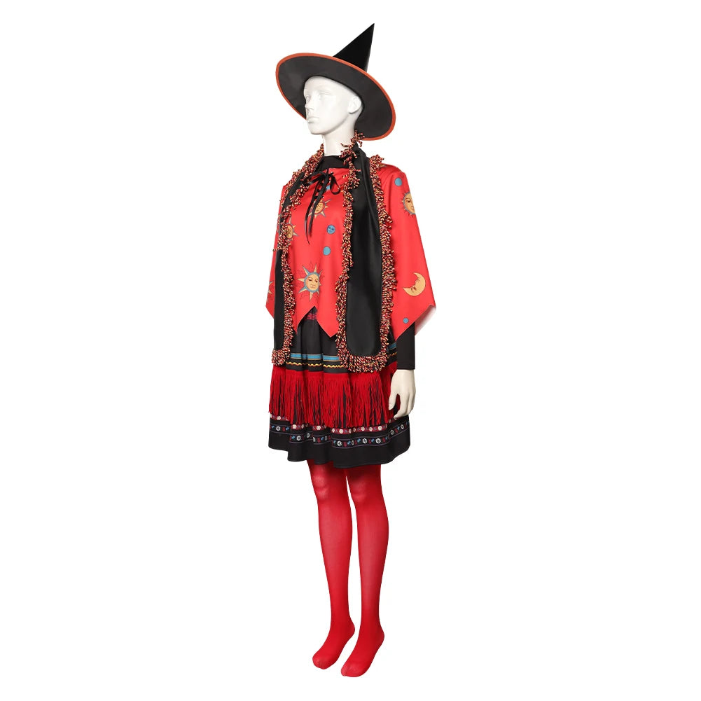 Dani Dennison Cosplay Costume Witch Hat Red Fringed Cape and Dress Outfit