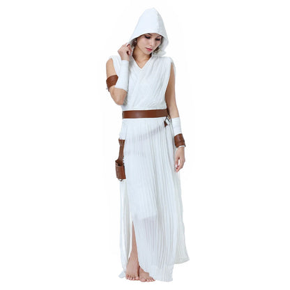 Rey Inspired White Jedi Battle Costume for Women Cosplay Roleplay Outfit