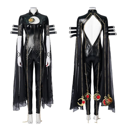 Bayonetta Cosplay Jumpsuit with Gloves and Headband Women's Black Bodysuit Halloween Costume