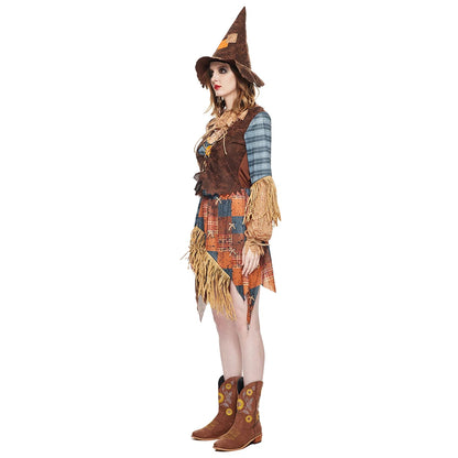 Women Wicked Scarecrow Cosplay Halloween Costumes Stage Show Performance Costume With Hat Carnival Purim Fancy Dress