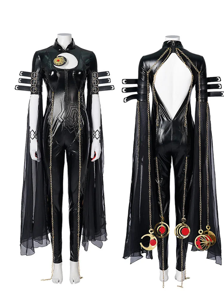 Black Bayonetta Cosplay Costume Woman Bayonetta Bodysuit Halloween Costume with Gloves Headband Custom Size