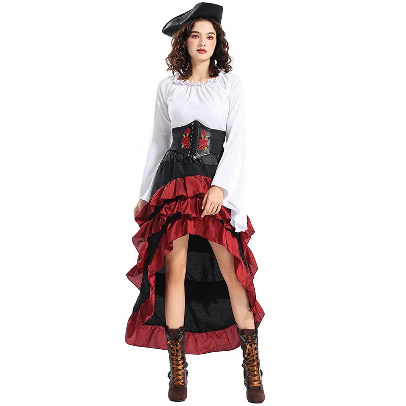 Adult Women Pirate Queen Costume Halloween Cosplay Dress Carnival Party Stage Performance Wear