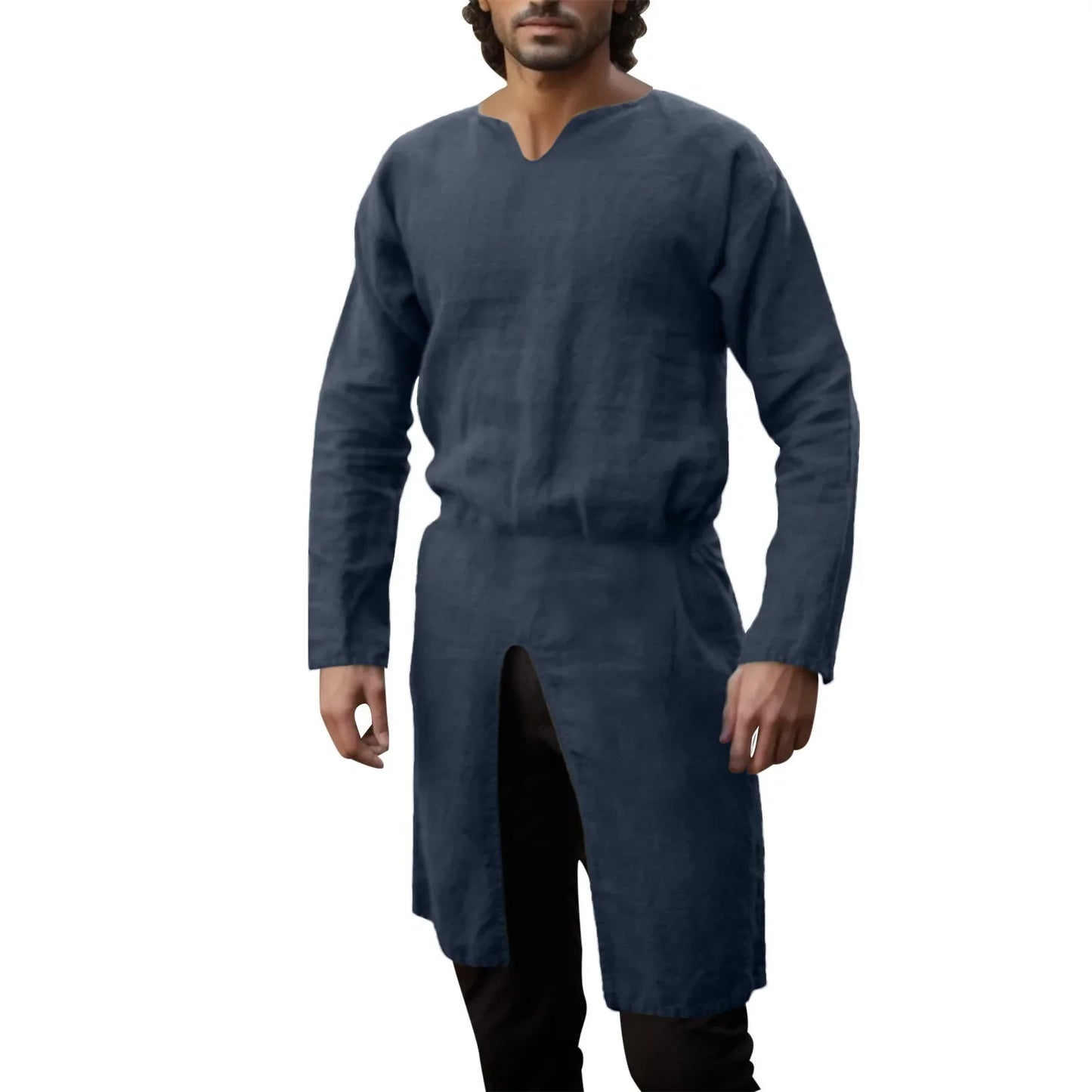 Medieval Renaissance Retro Linen Shirt Tops Tunic Male Long Robes Dress Vintage Jackets Knight Vikings Pirate Cosplay Costumes