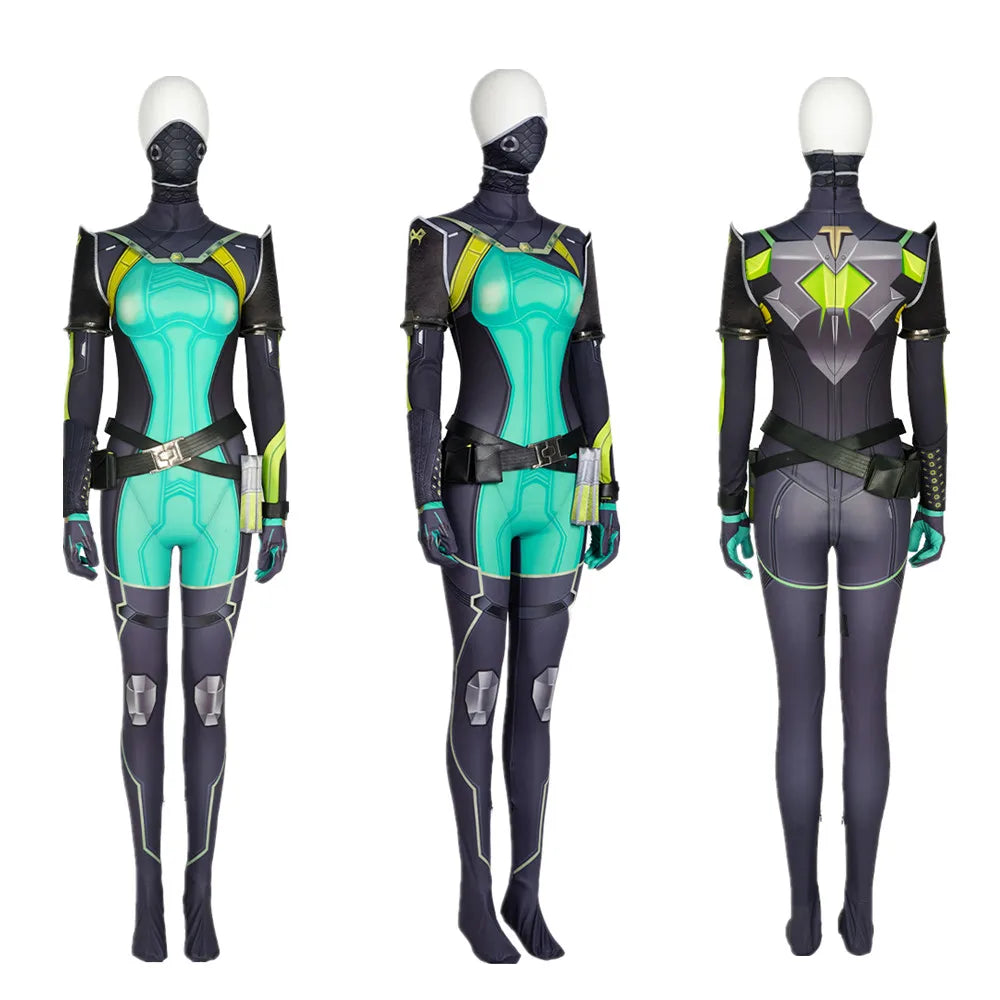 Valorant Viper Cosplay Costume Viper Jumpsuit for Adult Woman Green Bodysuit Halloween Party Fancy Dress Outfit