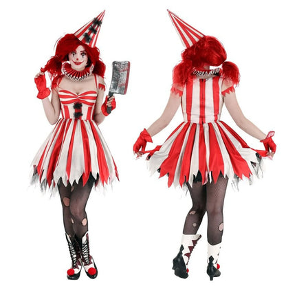 Red Scary Clown Halloween Costume Dress Women Cosplay Horror Clowns Stage Carnival Party Dress Up Masquerade Outfit Vestidos