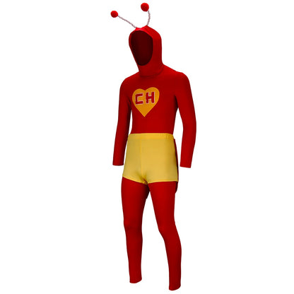 El Chapulin Colorado Cosplay Costume Red Hoodie Pants Yellow Shorts CH Heart Printed Halloween Cos Outfits for Adults