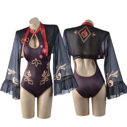 Anime Genshin Impact Hu Tao Cosplay Costume Hu Tao Swimsuit Woman Girls Swim Wear Summer Beach Bath Suit Tutao Cosplay Party