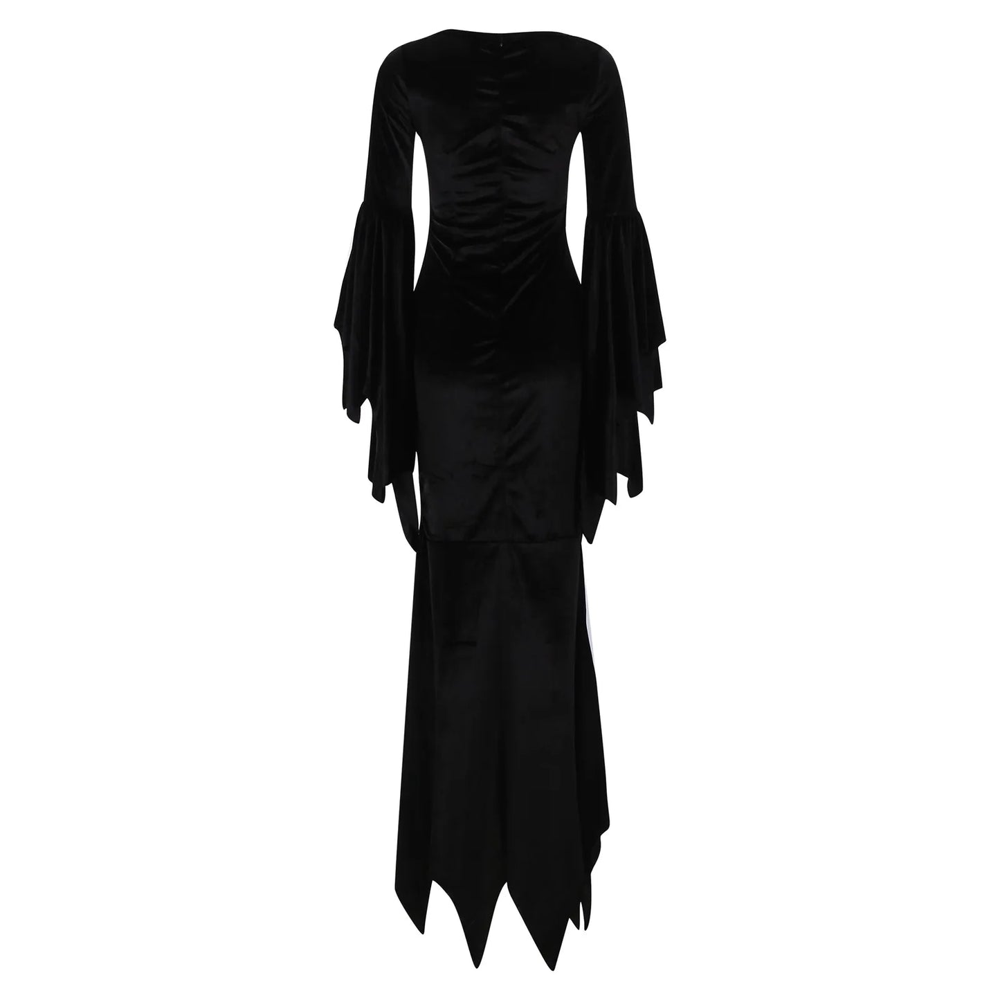 Vampire Witch Costume Vintage Halloween Carnival Party  Vestido Gothic Addams Floor Length Dress Long Bat Sleeve Cosplay