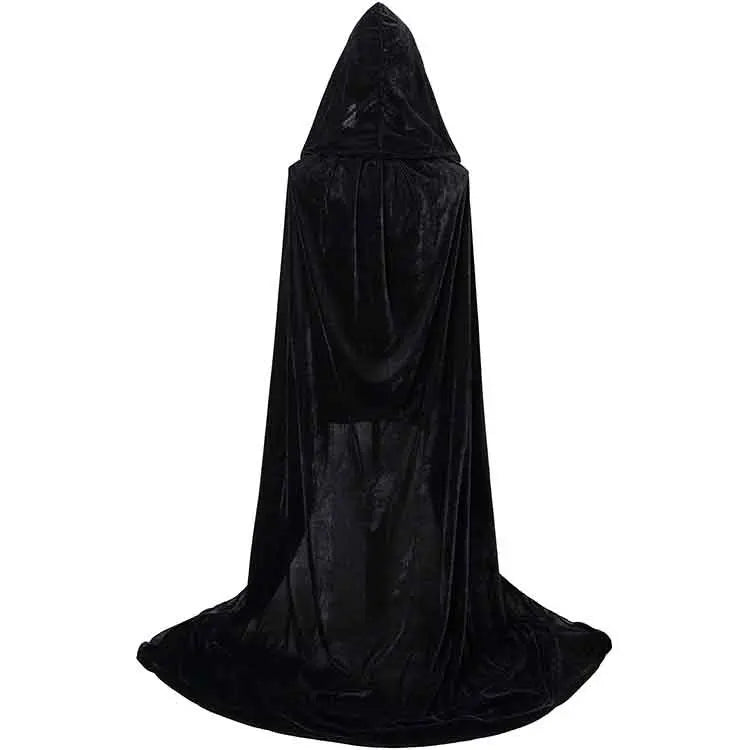 Medieval Black Hooded Cloak Adult Child Universal Gothic Velvet Cloak Jacket Halloween Stage Vampire Witch Wicca Cosplay Costume