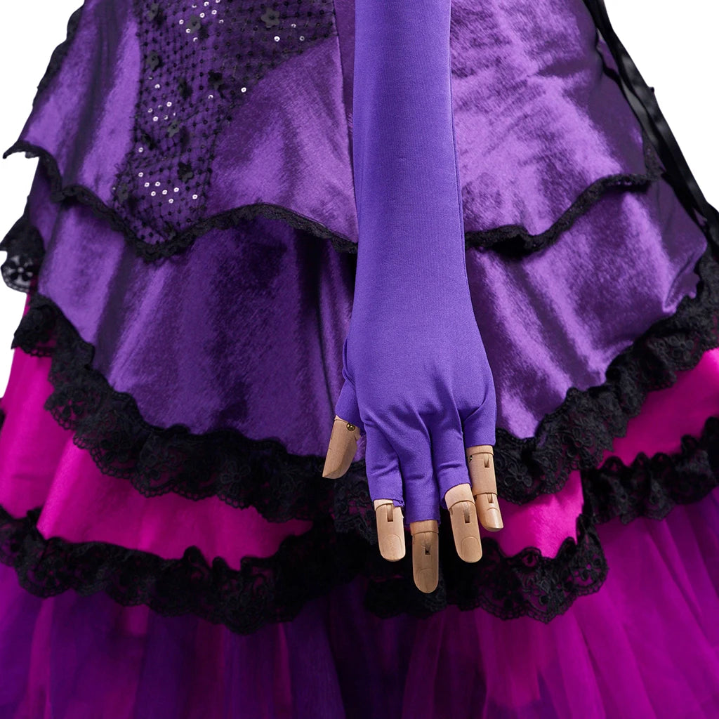 Mal Cosplay Costume Purple Dress with Gloves Queen Mal Role Play Dress Adult Female Halloween Carnival Party Fancy Clothing