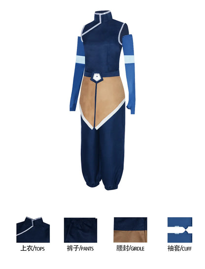 Anime Avatar The Last Airbender Korra Cosplay Costume Blue Top Pants Uniform Full Set Halloween Carnival Play Party Fancy Suit