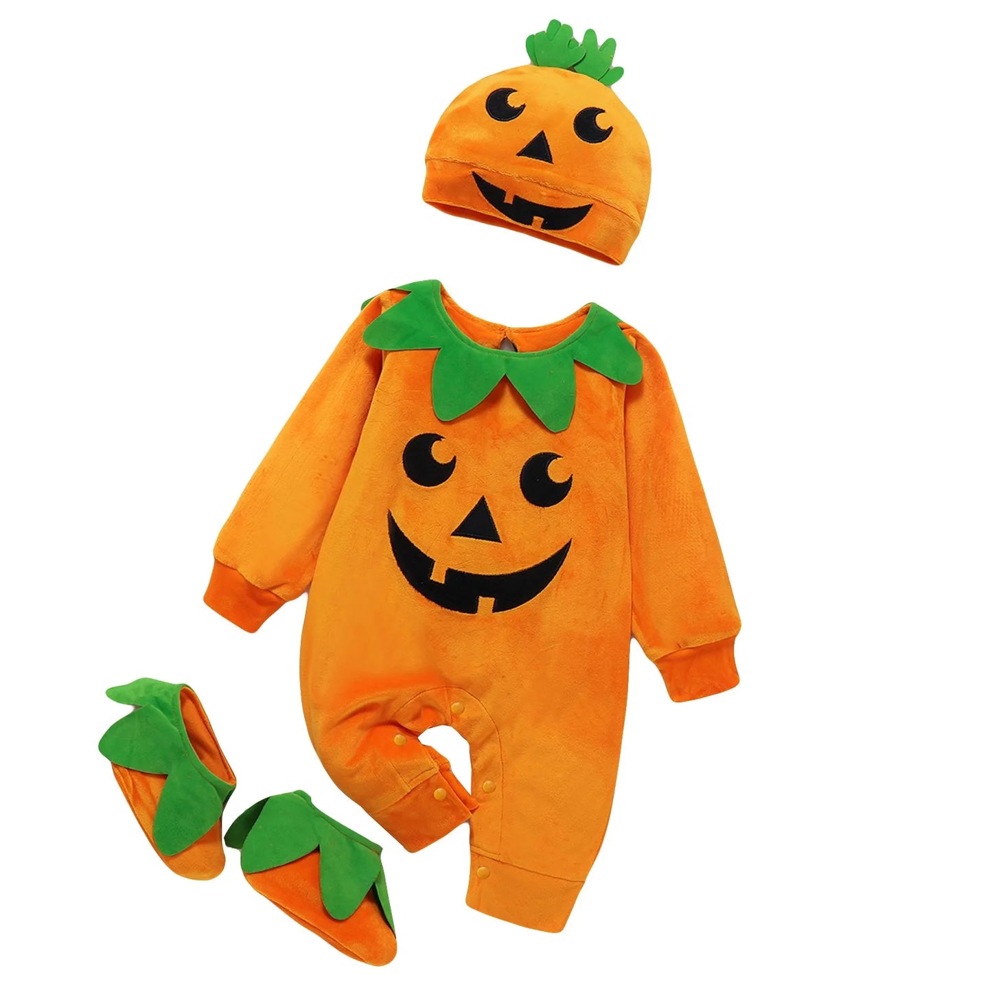 Children's Clothing Baby Jumpsuit Halloween Pumpkin Hat Long Sleeved Crawling Suit Zip up Baby Romper Fall Shirt for Baby Boy