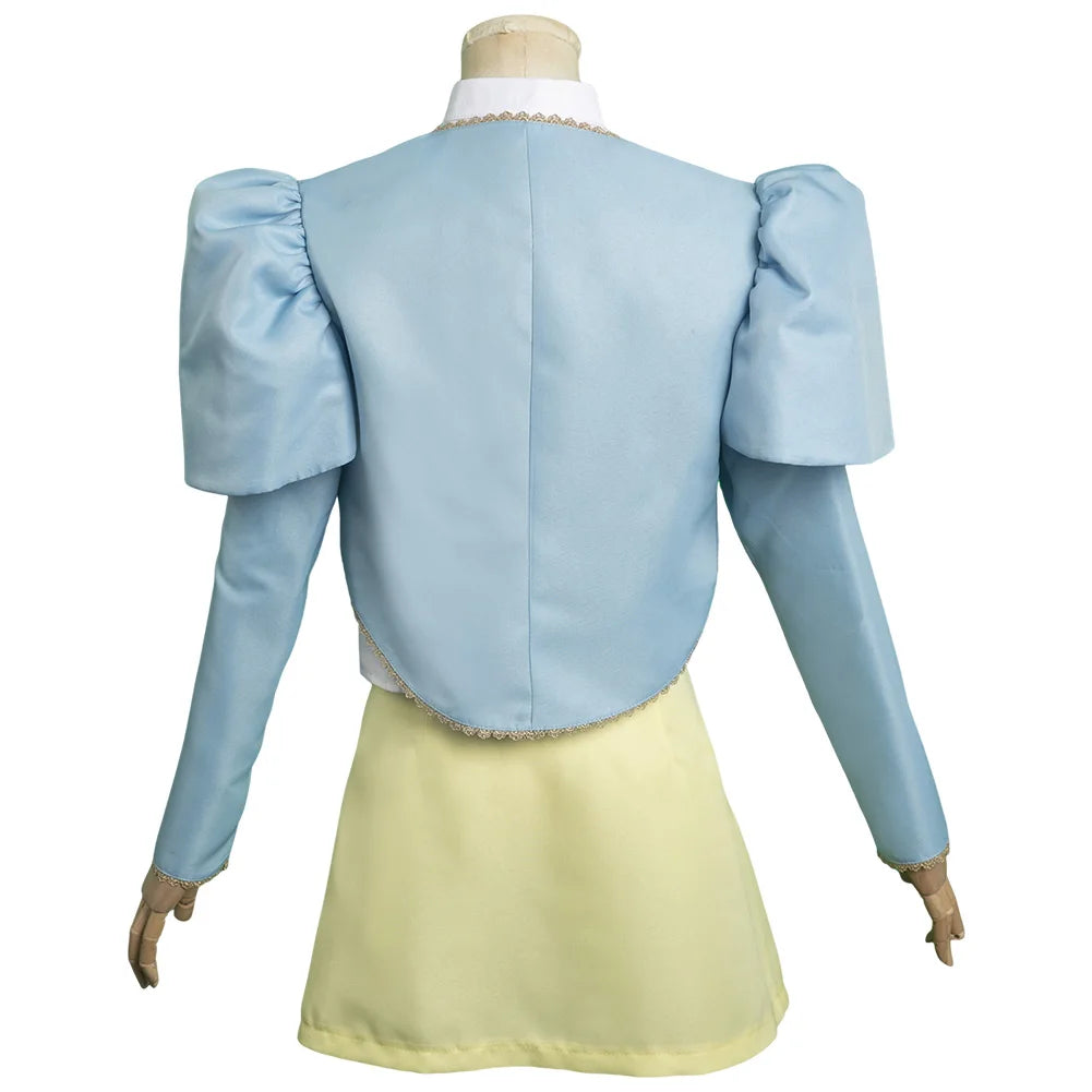 Bella Baxter Cosplay Costume Blue Jacket and Yellow Skirt Outfit for Adults Girls Roleplay Halloween Carnival