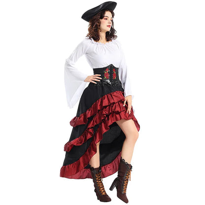 Adult Women Pirate Queen Costume Halloween Cosplay Dress Carnival Party Stage Performance Wear