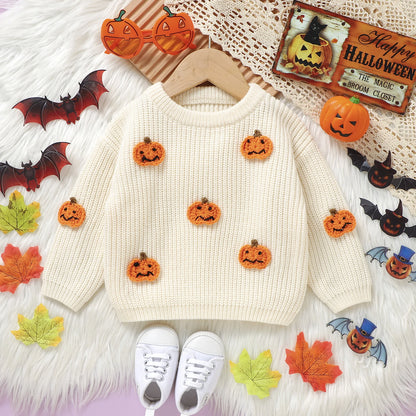 Newborn Baby Girls Boys Winter Sweater Halloween Long Sleeve Crew Neck Pumpkin Warm Pullover Tops Kids Jumper Clothes