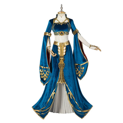 Blue Velvet Zelda Princess Cosplay Costume Dress with Top Skirt and Wig Custom Size Full Set