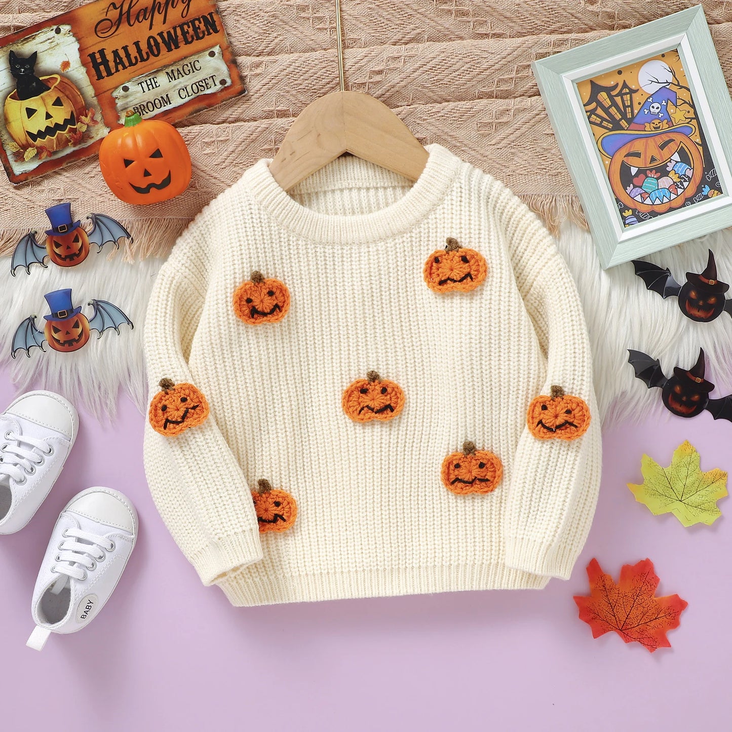 Newborn Baby Girls Boys Winter Sweater Halloween Long Sleeve Crew Neck Pumpkin Warm Pullover Tops Kids Jumper Clothes