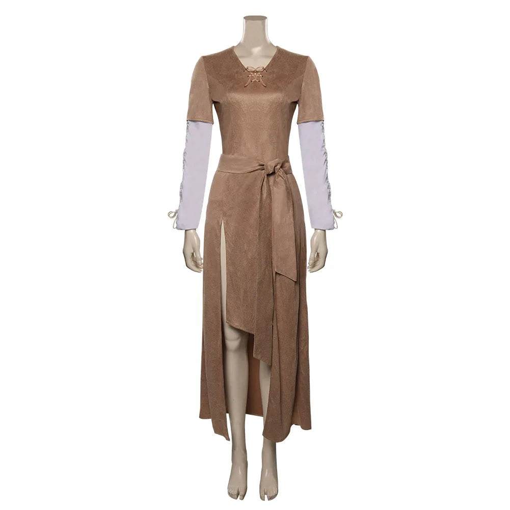 Princess Cosplay Leia Fantasy Brown Dress Women Costume Movie Space Battle Return Roleplay Fantasia Outfits Woman Halloween