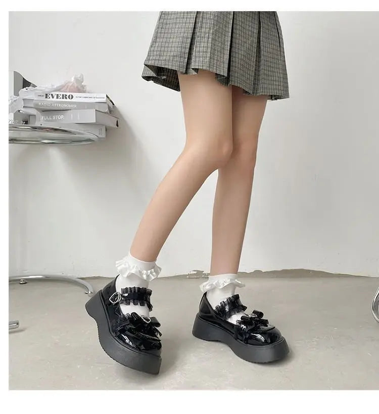 Round Toe Thick Sole JK Lolita Mary Jane Cute Women Shoes with Bow Sweet Simple Comfortable Versatile Casual Loafers