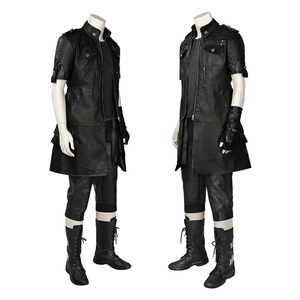 Black Leather Noctis Lucis Costumes Disguise Fantasy Lucis Cosplay Costume Adult Men Halloween Outfit for Man