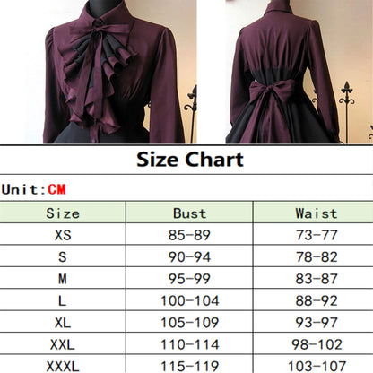 Women Gothic Vintage Ruffle Dress Long Sleeves Bow Buttons Medieval Renaissance Style XS-3XL