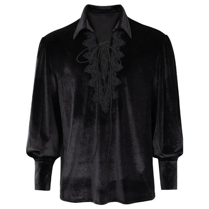 Medieval Gothic Vampire Cosplay Men Costume Renaissance Roleplay Fantasia Black Lace Up Shirt Halloween Carnival Cloth Disguise