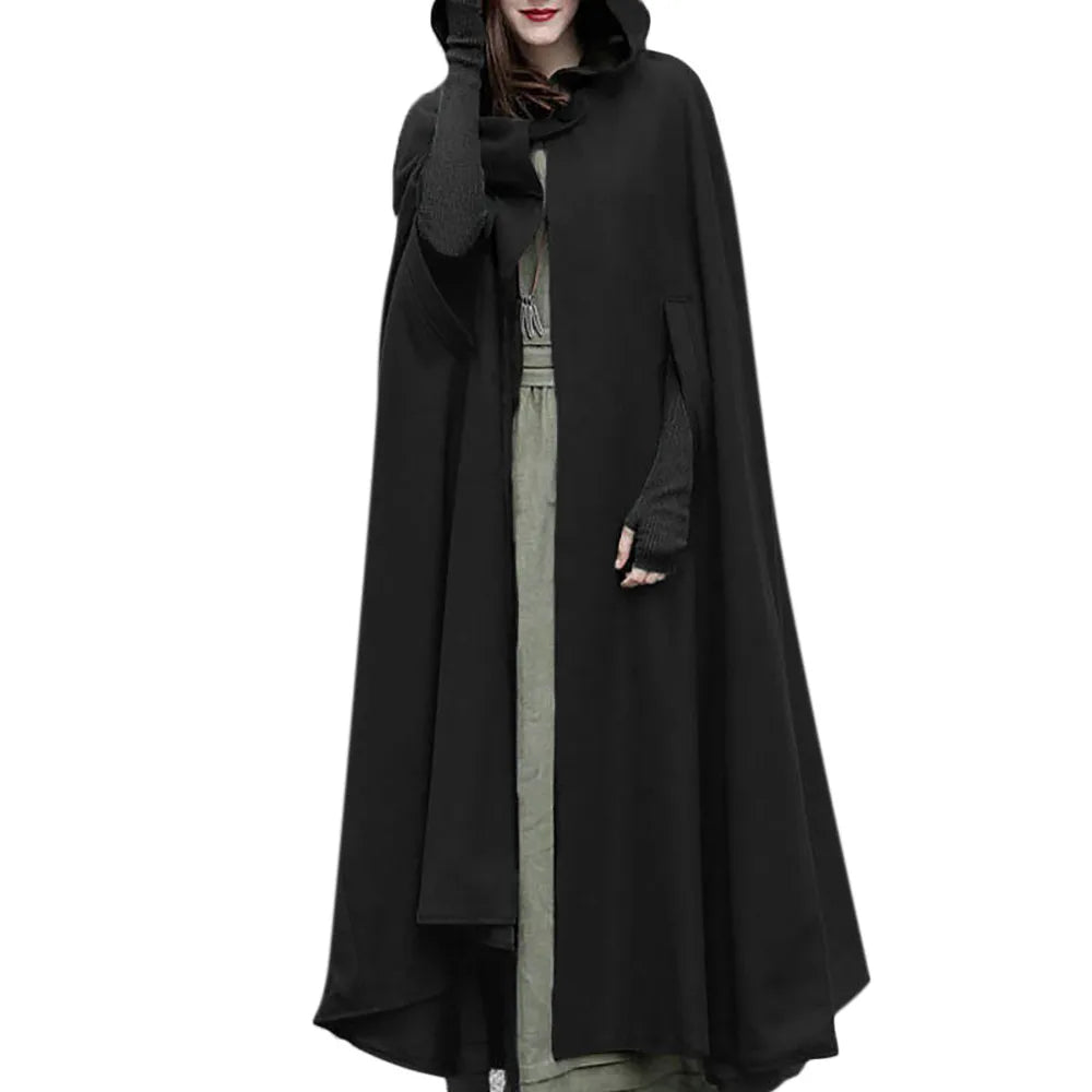 Winter Cloak Hooded Trench Coat Women Gothic Cape Women Trench Coat Open Front Cardigan Jacket Coat Cape Cloak Poncho Plus