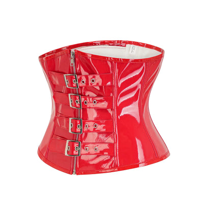 Red Black PVC Underbust Bustier Plus Size Shiny PU Leather Steampunk Corset Body Shaper Women Sexy Waist Cincher Bustier