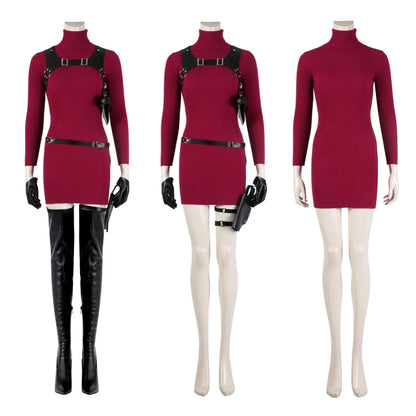 Ada Wong Cosplay Costume Remake Dress Outfit with Accessories for Women Halloween