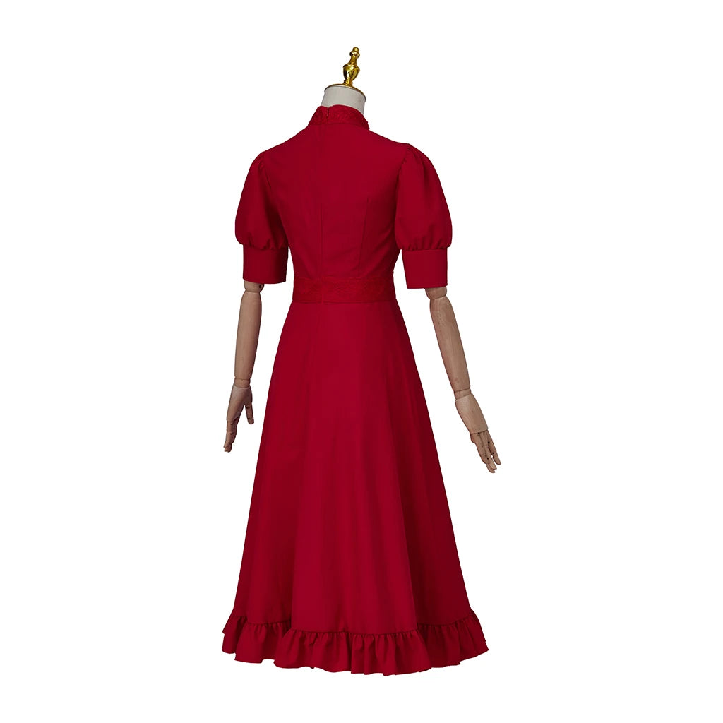 Movie Pearl Cosplay Dress Women Girl Red Half Sleeve Dresses High Waisted Pleated Skirt Party Outfits Halloween Carnival Clothes