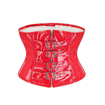 Red Black PVC Underbust Bustier Plus Size Shiny PU Leather Steampunk Corset Body Shaper Women Sexy Waist Cincher Bustier