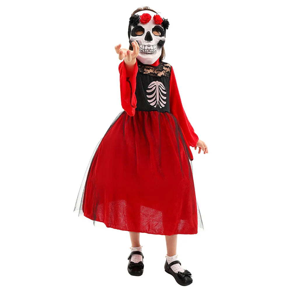 Fantasia Horror Skull Ghost Cosplay Child Boys Girls Clothing Day Of The Dead Scary Disfraz Costume Kid Halloween Party Clothes