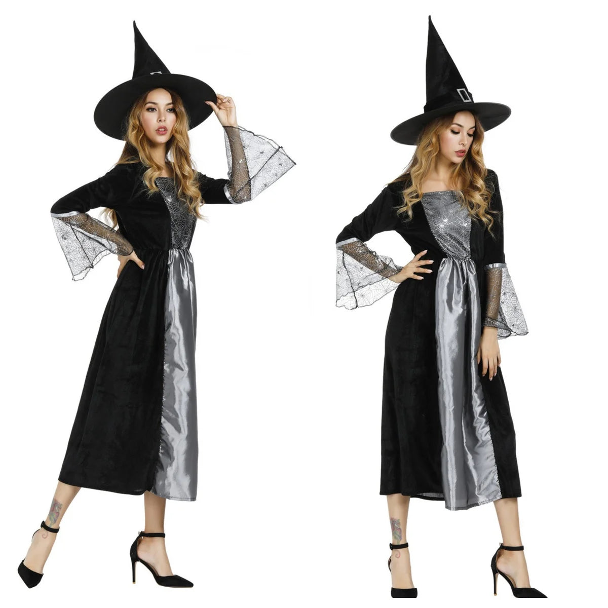 Witch Costume Women Long Sorceress Classic Dress Adult Renaissance Outfits Halloween Dress-up Disguise Role Playing Party Outfit