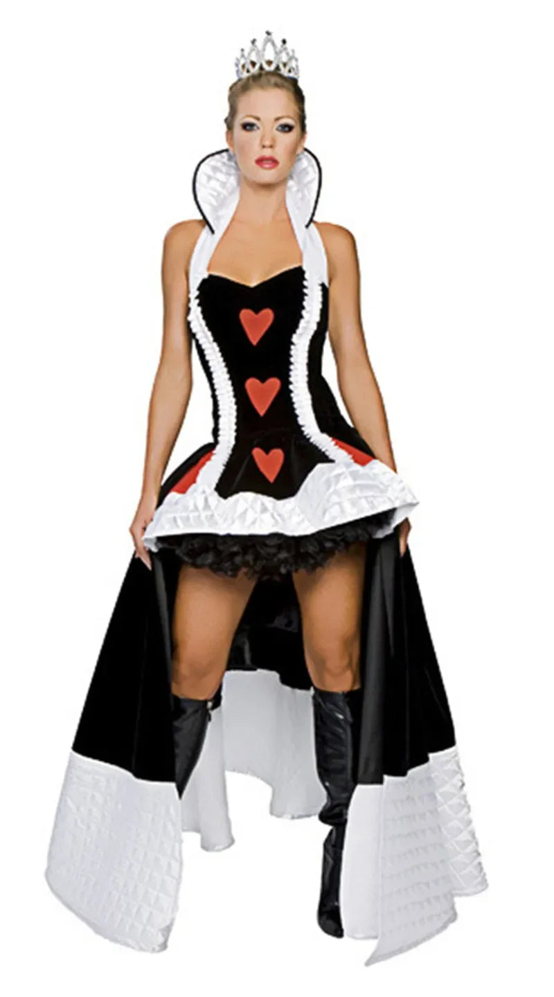 Adult Queen of Hearts Costume Alice In Wonderland Women's Fancy Dress with Tiara