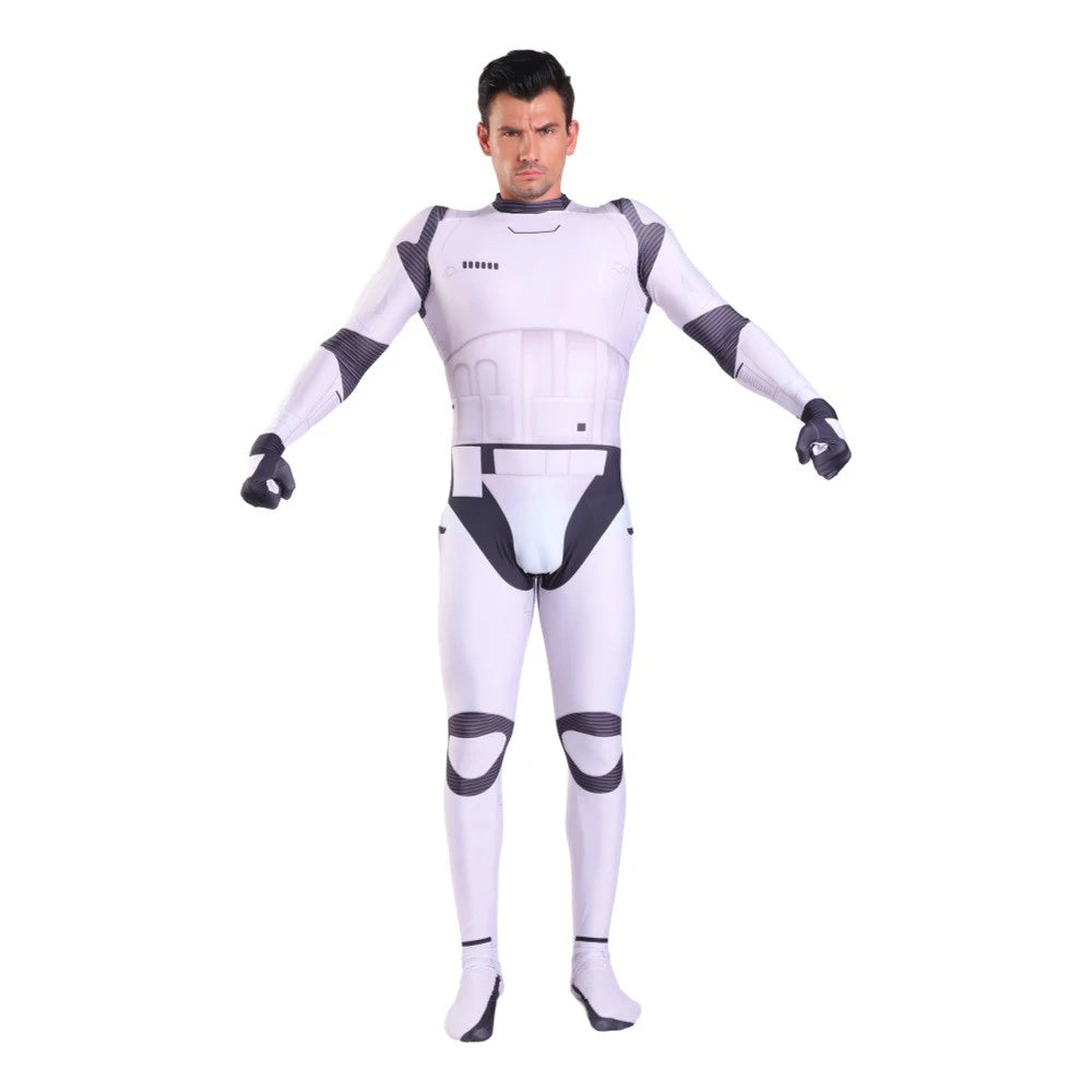 White Trooper Cosplay Jumpsuit Space Battle Costume for Men Roleplay Outfit