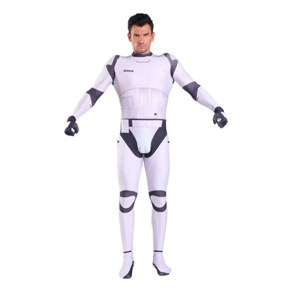 White Trooper Cosplay Jumpsuit Space Battle Costume for Men Roleplay Outfit