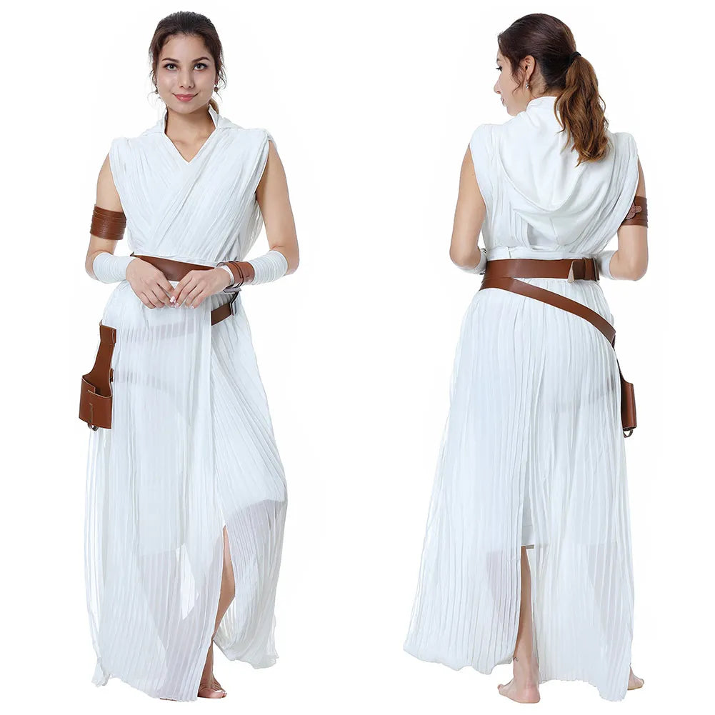 Rey Inspired White Jedi Battle Costume for Women Cosplay Roleplay Outfit