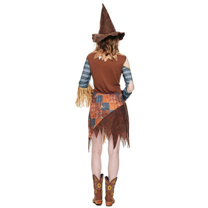 Women Wicked Scarecrow Cosplay Halloween Costumes Stage Show Performance Costume With Hat Carnival Purim Fancy Dress