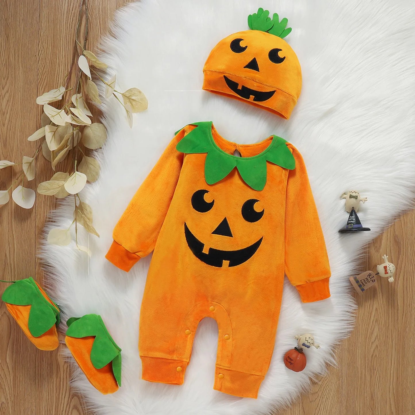 Children's Clothing Baby Jumpsuit Halloween Pumpkin Hat Long Sleeved Crawling Suit Zip up Baby Romper Fall Shirt for Baby Boy