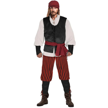 Fantasia Medieval Pirate Cosplay Hat Scarf Vest Clothing Retro Stage Disfraz Costume Men Fantasy Halloween Carnival Party Cloth