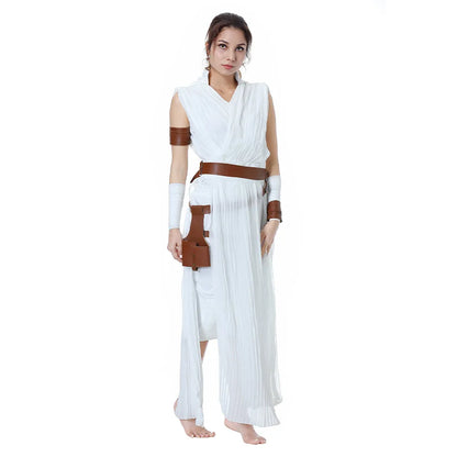 Rey Inspired White Jedi Battle Costume for Women Cosplay Roleplay Outfit