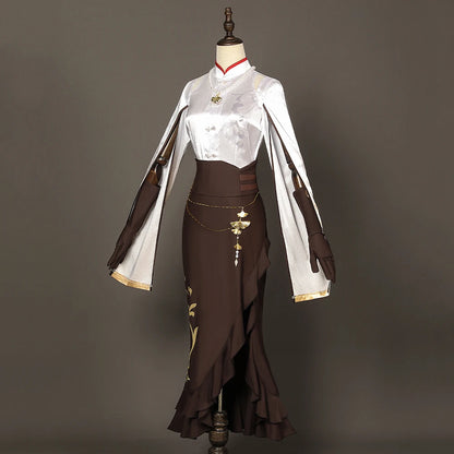 Game Pizza Hut Ning Guang Cosplay Costume Ningguang Dress Outfit with Top and Skirt Halloween Party Outfit