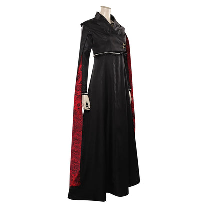 Rhaenyra Black Dress with Red Cloak Fantasy Costume for Women Halloween Cosplay Role Play Outfit