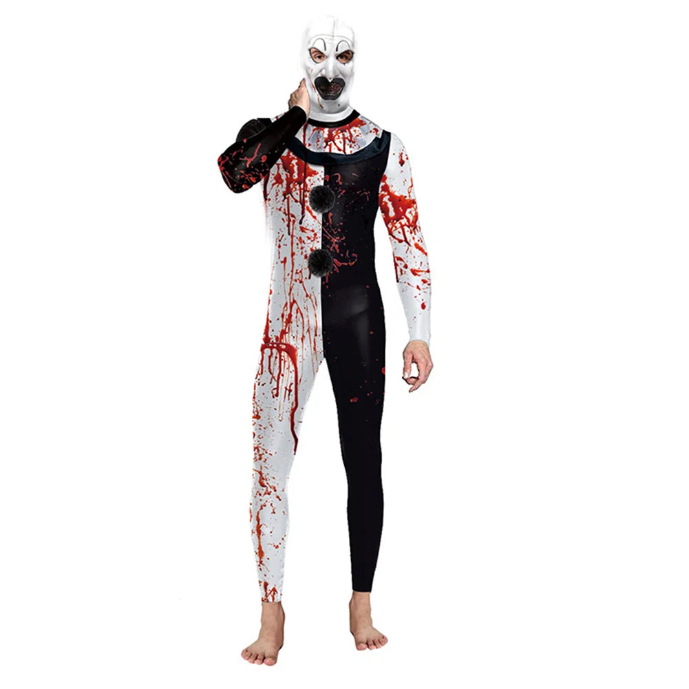 Fantasia Art Clown Cosplay Bloody Bodysuit Mask 2024 Terrifier 3 Disfraz Costume Men Fantasy Halloween Carnival Party Clothes