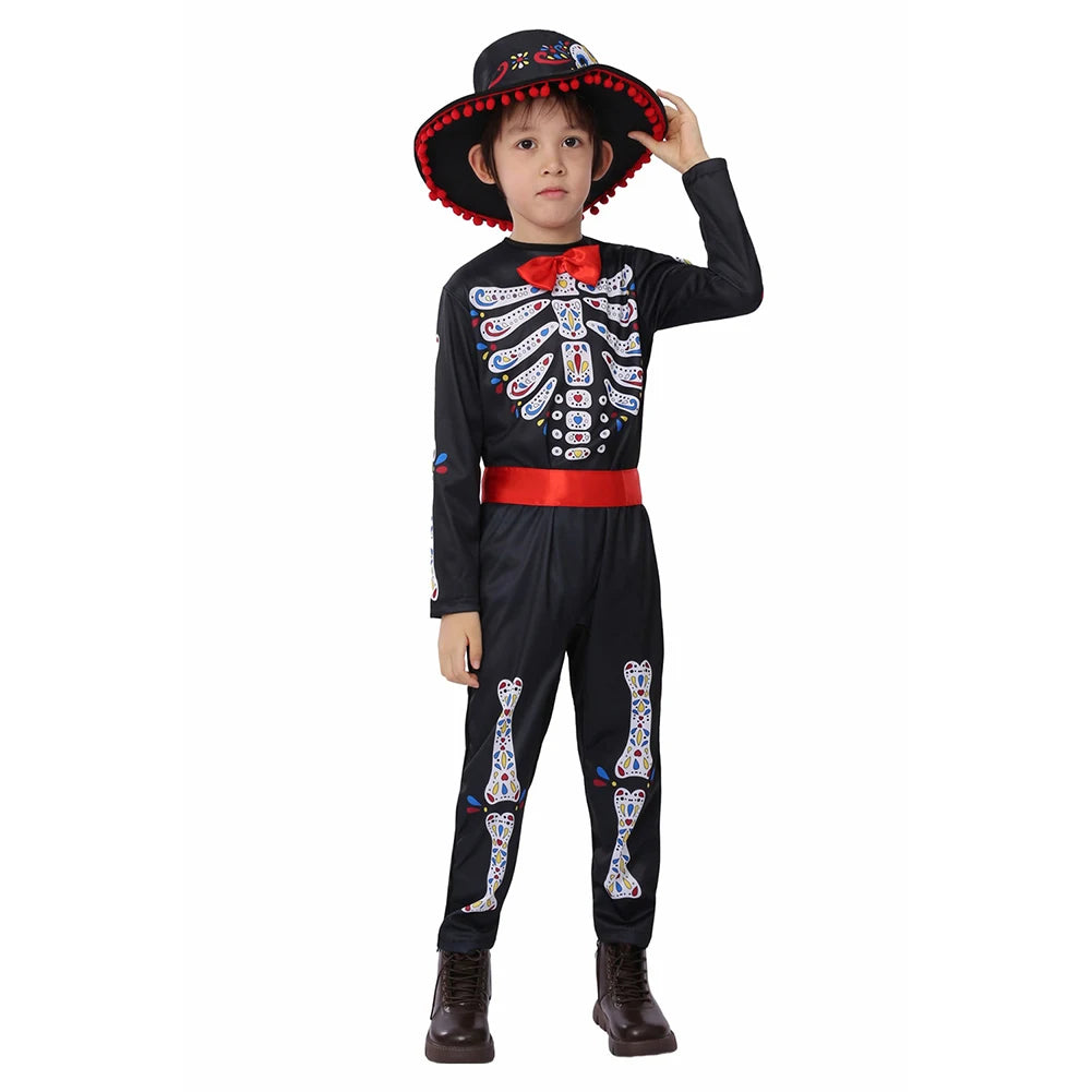 Fantasia Horror Skull Ghost Cosplay Child Boys Girls Clothing Day Of The Dead Scary Disfraz Costume Kid Halloween Party Clothes