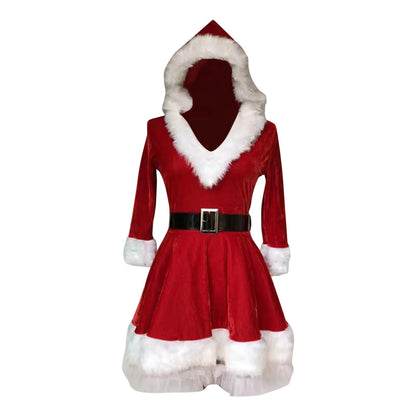 Christmas Children Clothes Girl Dress Cosplay Red Santa Claus Thicken Swing Hoodie Dress Costume Child Festivals Party Dresses