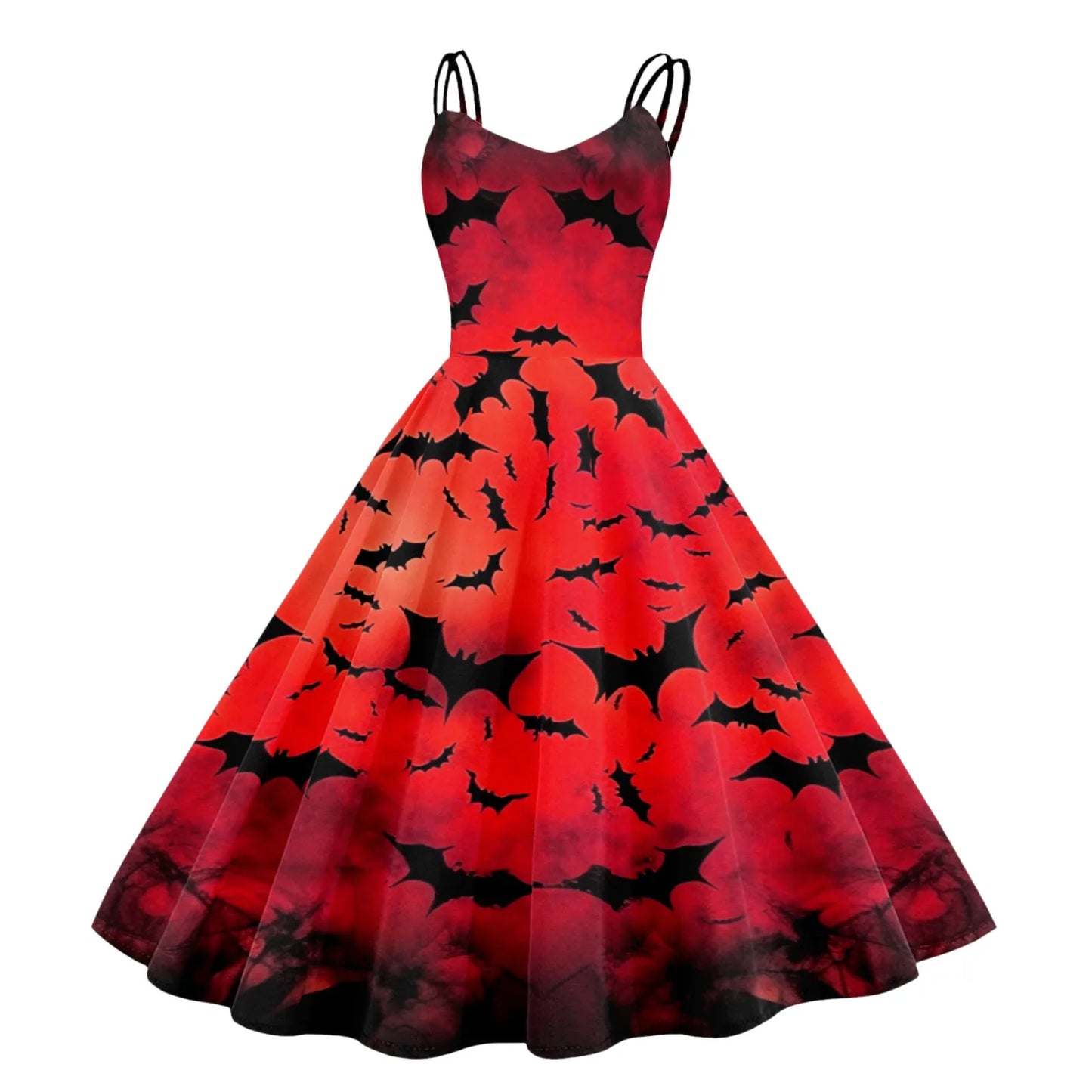 Vintage Swing Dress For Women Knee Length Halloween Print Sleeveless 1950s Housewife Evening Prom Dress Gothic Gown Vestidos