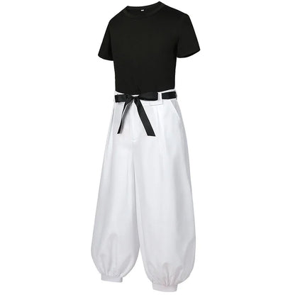 LOUN-Costume de Cosplay Jujutsu JJK, Manga, Anime Fushigflats, Toji Satoru Gojo, Perruque, T-shirt, Pantalon Rose, Filet, Hallow