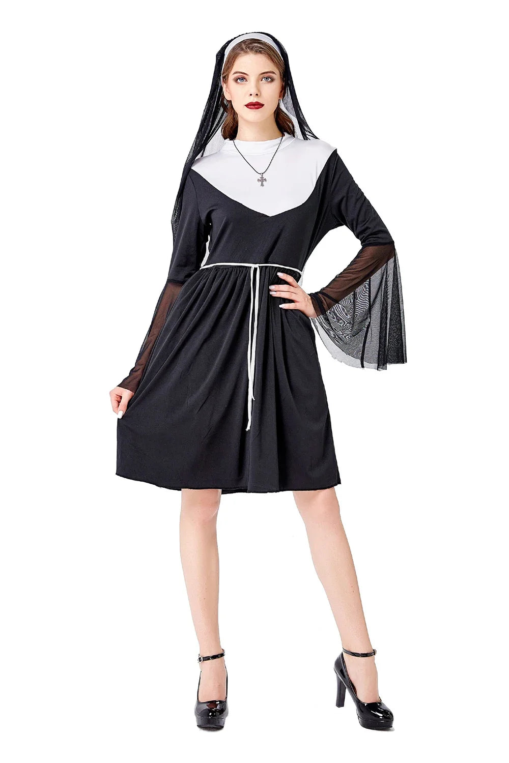 Adult Nun's Dress Hallowee Missionary Costume Women Sexy Religious Sister Costume Retro Priest Nun Cosplay Dress